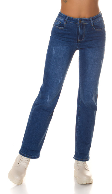 hoge taille push up gebruikte used look flarred jeans blauw